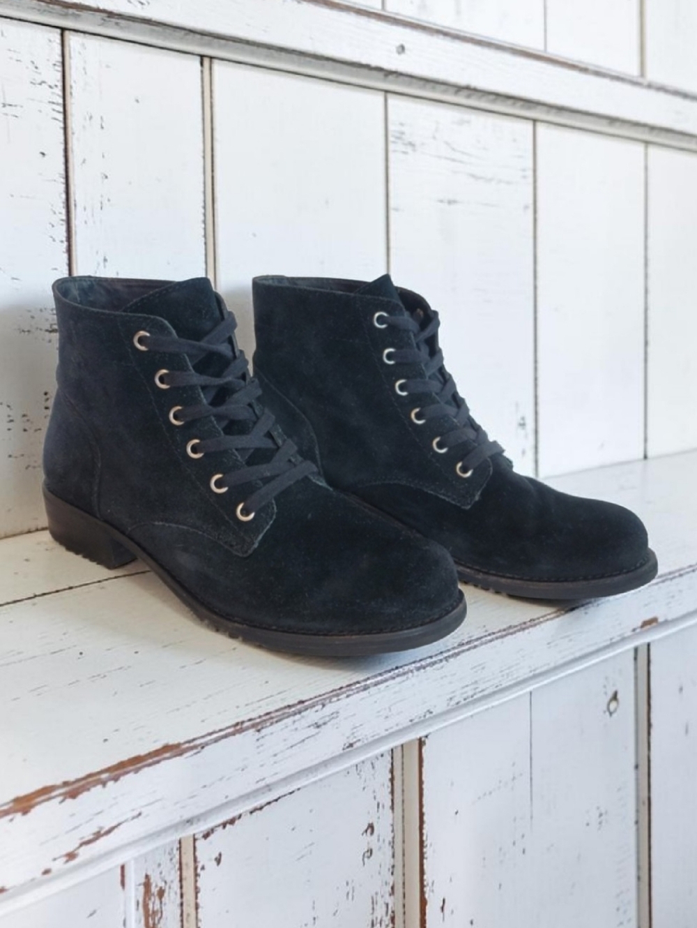 Sam Edelman Black Suede Bleecker Lace Up Combat Ankle Boots 9 EUC